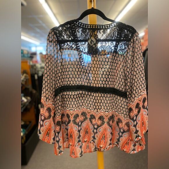 Miss Me Ladies Lg Black & Red Sheer Cardigan - Picture 3 of 3